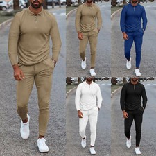 Men's Tracksuit Long Sleeve T-Shirt Tops Long Pants Set Golf Gym Sports Set