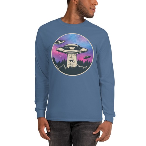 UFO Alien Abduction Men’s Long Sleeve Shirt - Picture 3 of 15