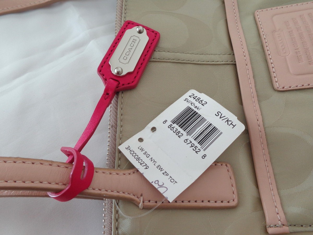 Coach NWT 24862 Large Weekend Signature Nylon Zip Tote Khaki | eBay