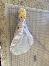 Disney Store Cinderella White Wedding Dress Blue Rose Plush Doll 20" Veil Blue