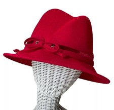 Betmar Womens Tailor Made Hat Red Wool Felt Laced Trim Fitted T871 sz S/M. NWOT 