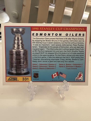 1990-91 Score #331 Edmonton Oilers Stanley Cup Champions Hockey Card - Picture 2 of 2