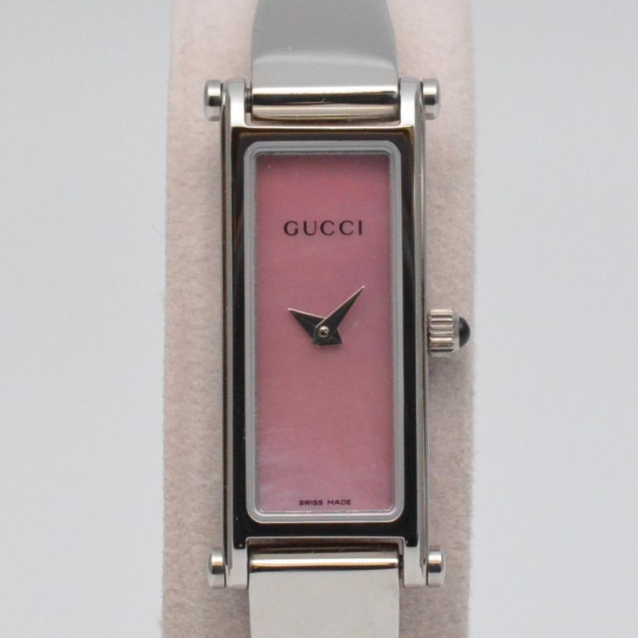 GUCCI 腕時計 GG柄 ピンク シルバー スクエア 1500L GUCCI グッチ QZ 1500L バングルウォッチスクエア ピンクシェル