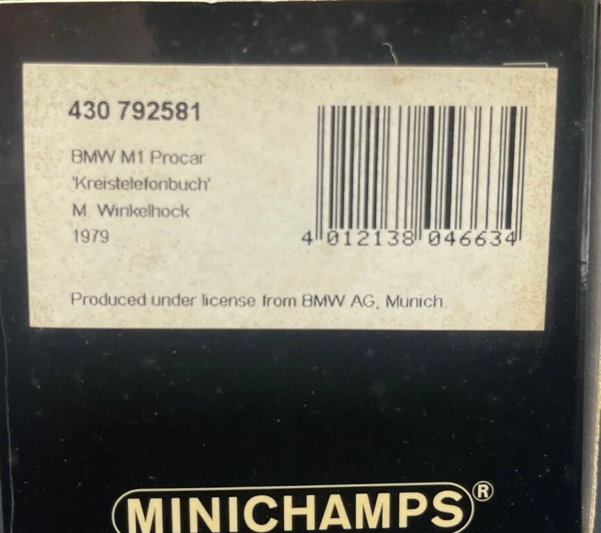 Minichamps 1/43 BMW M1 Procar Series 1979 M. Winkelhock 430792581 Foto 4 de 4