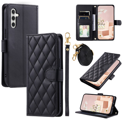 For Various Phone Wallet Case +Crossbody Strap Leather Flip Stand Cover Card Bag