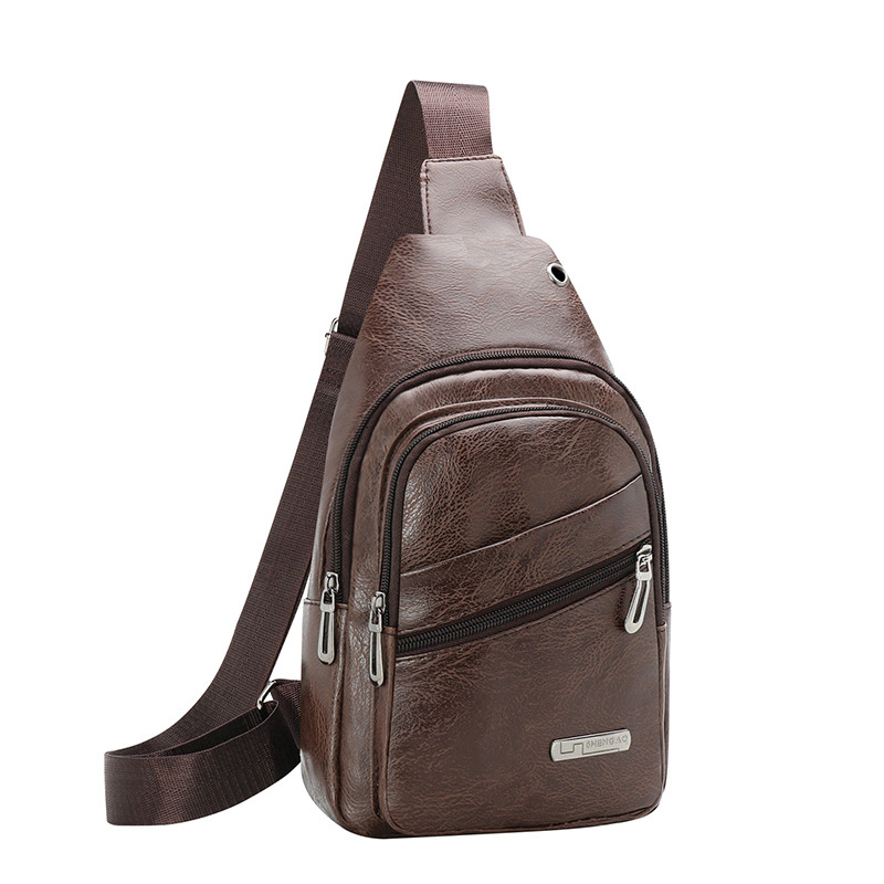Casual Mens Cross Body Bag Leather Shoulder Bag Waterproof Chest Pack