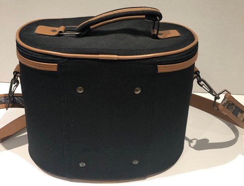 Vintage CARLTON INTERNATIONAL Oval Travel Vanity Case Black/Tapestry Canvas - Picture 2 of 8