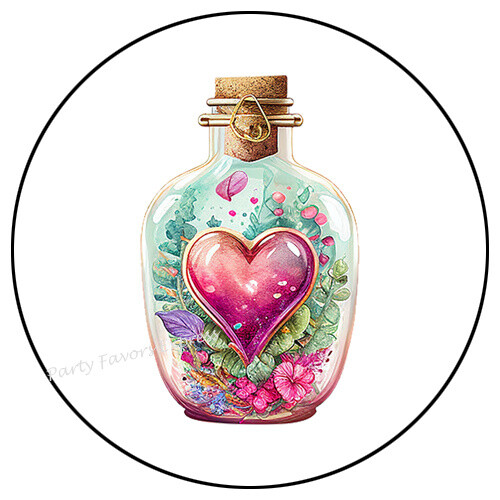 LOVE POTION BOTTLE VALENTINES DAY ENVELOPE SEALS LABELS STICKERS PARTY FAVORS - Picture 1 of 2
