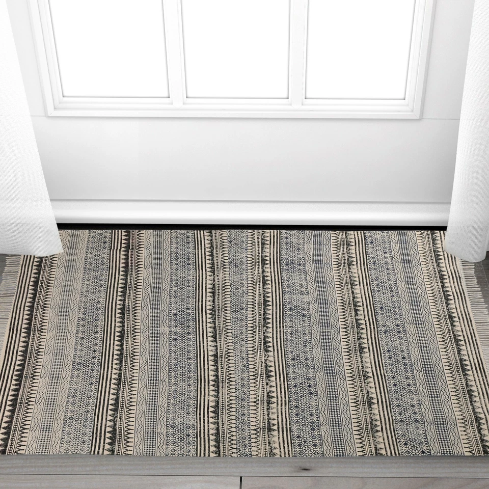 Cotton Printed Rugs, Indian Dhurrie, Organic vegetable dye, Handmade - Image 2 of 4