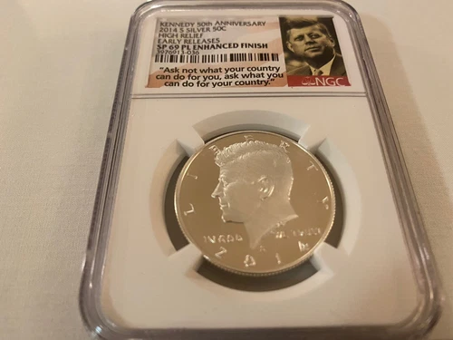 2014-S SILVER 50TH ANNIV. H.R. ER. KENNEDY HALF DOLLAR NGC SP69 PROOF LIKE "E.F.