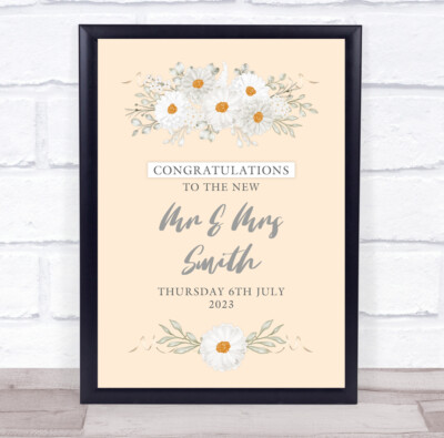 Gänseblümchen Blume Hochzeitstag Mr & Mrs Married Floral personalisierter Geschenkdruck