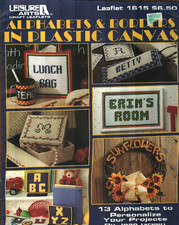 NEW ALPHABETS  BORDERS TO PERSONALIZE 13 DESIGNS PLASTIC CANVAS PATTERN BOOK