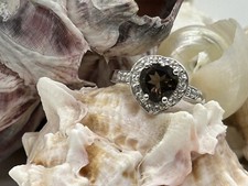 Smokey Quartz White Topaz Sterling Silve ring sz 9