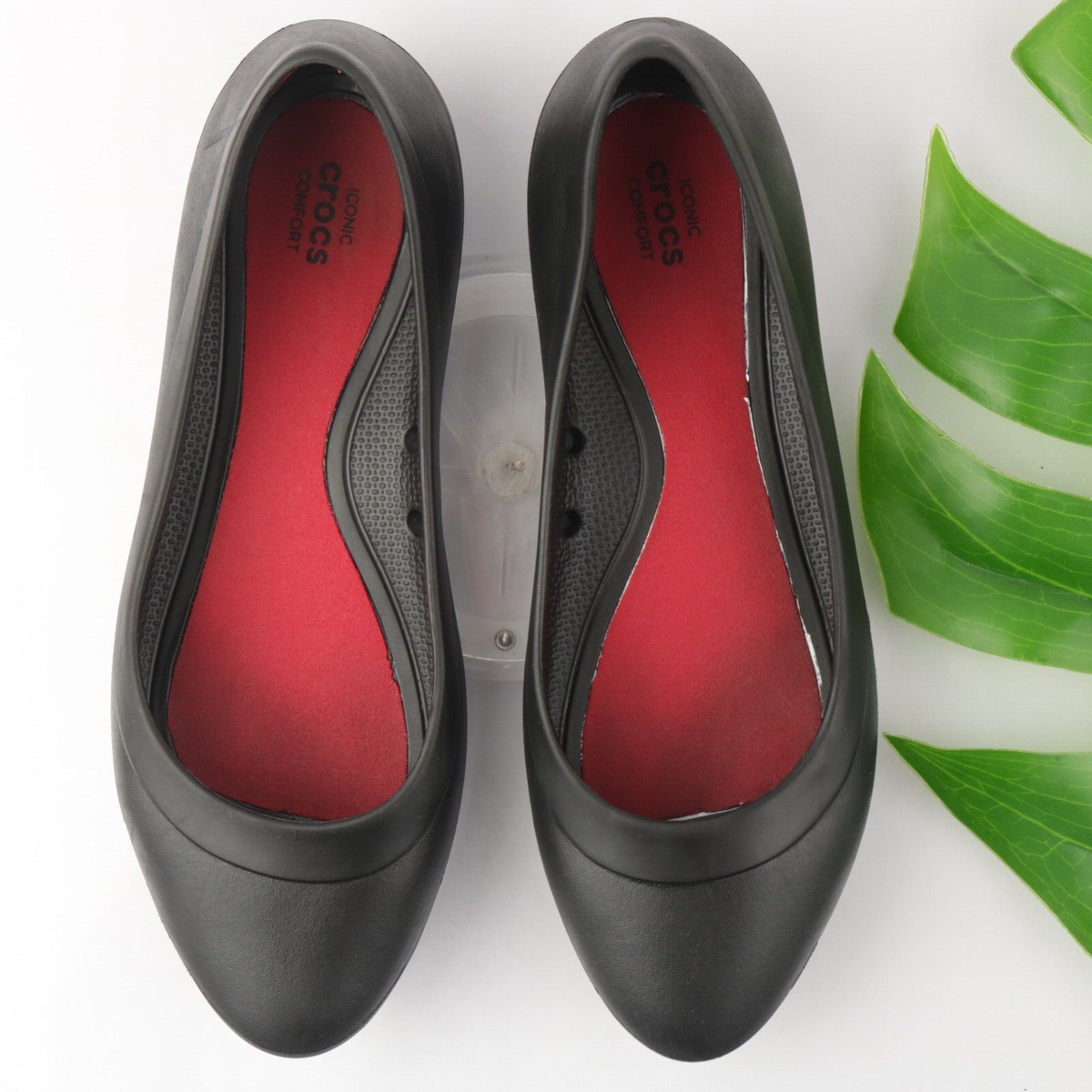 CROCS Womens Lina Iconic Flat Size Black Rubber Pointed Slip On