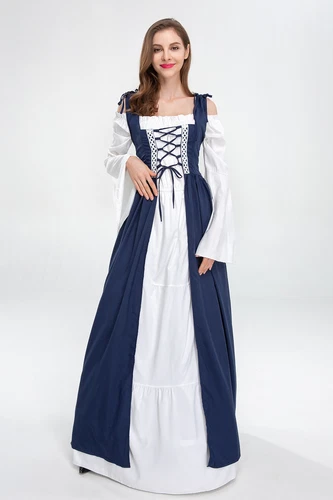 Women Medieval Gothic Maxi Dress 2 Piece Fancy Cosplay Costume Dresses Gown *- - Picture 5 of 26