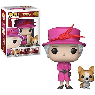 Funko POP! Royals QUEEN ELIZABETH II in Pink Outfit w/Corgi Vinyl #01 *DAMAGED*
