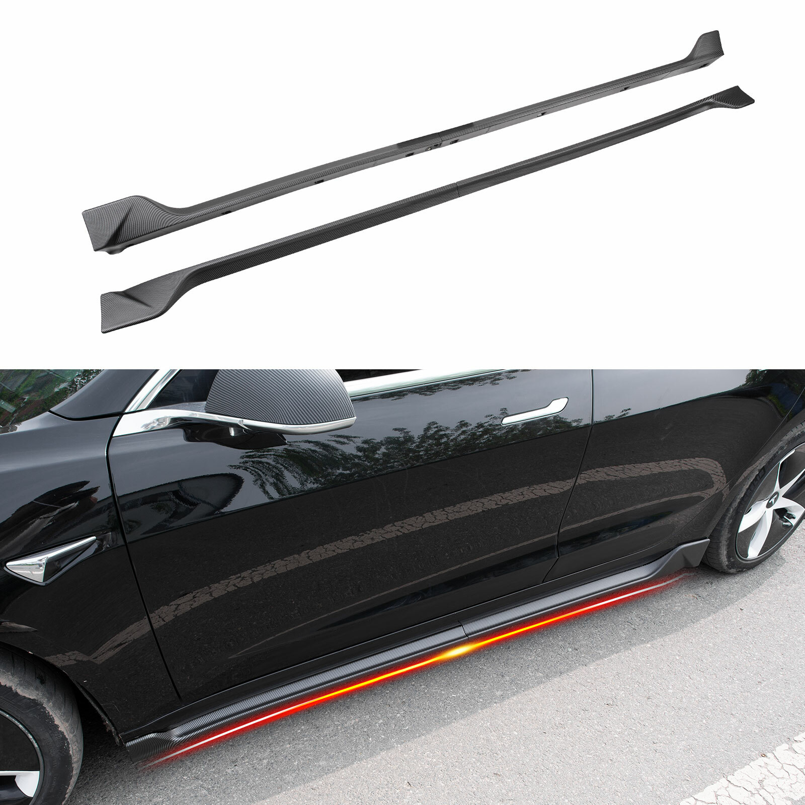 Fit Tesla Model 3 Side Skirts Styling Sports Body Kits Rocker Panels