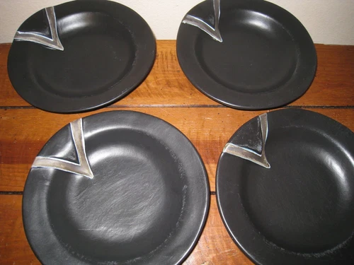 Cyclamen Pottery by Julie Sanders Black Bowls Set of Four 9" Bowls