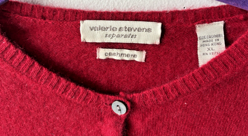 Valerie Stevens 100% Cashmere Red Long Sleeve Cardigan Size XL Button Up GUC - 第 3/5 張圖片