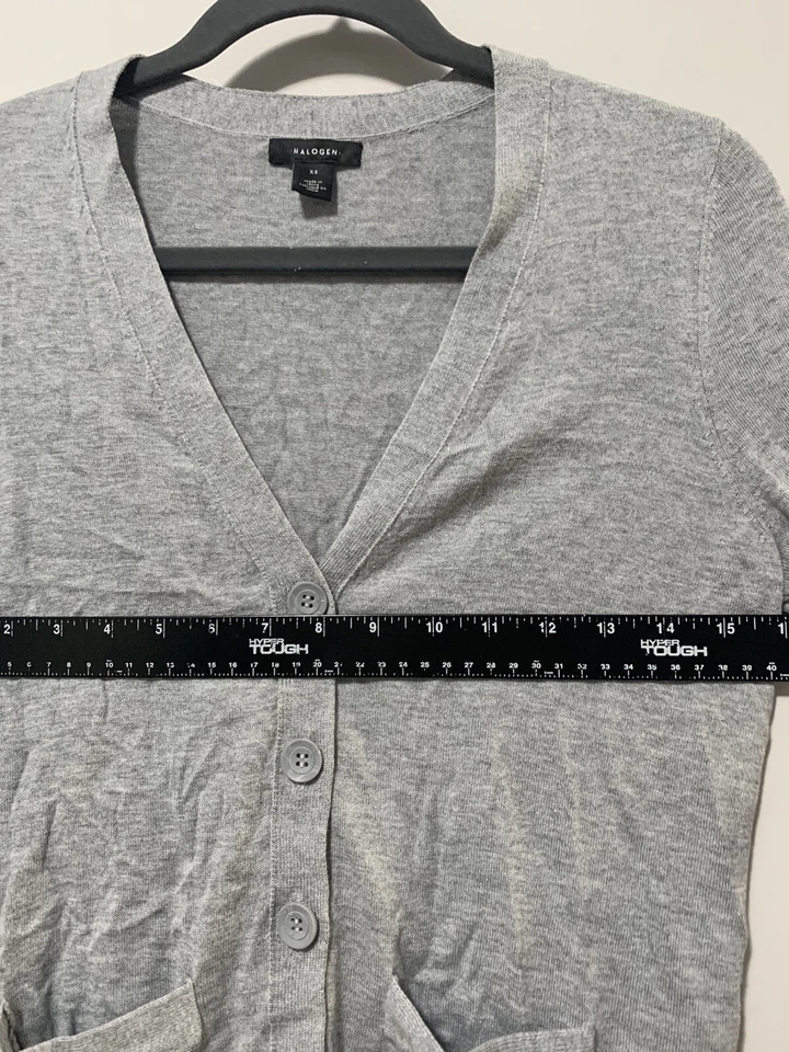 Halogen Nordstrom Women XS Gray V Neck Knit Cardigan Sweater Stretch Button Down - Image 4 of 4