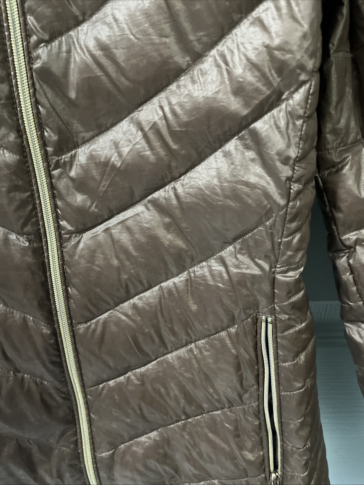 Calvin Klein Packable Lightweight Premium Down Women’s Hooded Jacket Sz. S Brown thumbnail 9