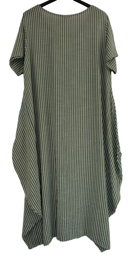 Ladies Italian Lagenlook Stripe Cotton Lightweight Summer Baggy Long Dress. - Picture 13 of 29