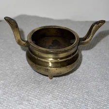 Vintage Brass Mini Footed Cauldron Pot Basket Incense Burner 2.75 In Wide cb2
