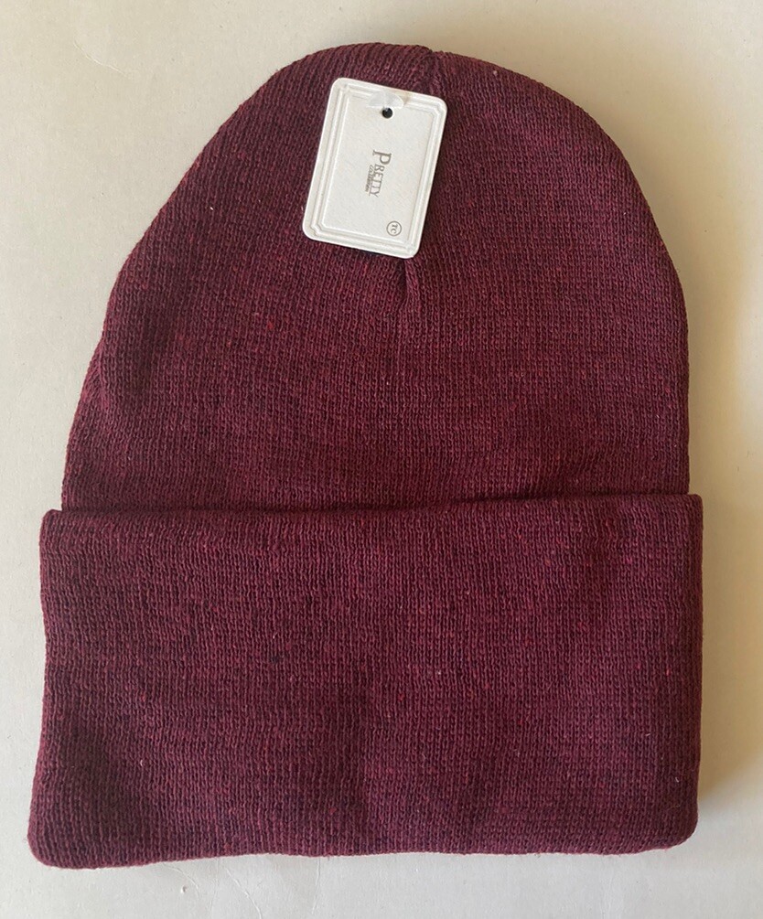 Maroon Plain Beanie Hat for Winter and Christmas-image