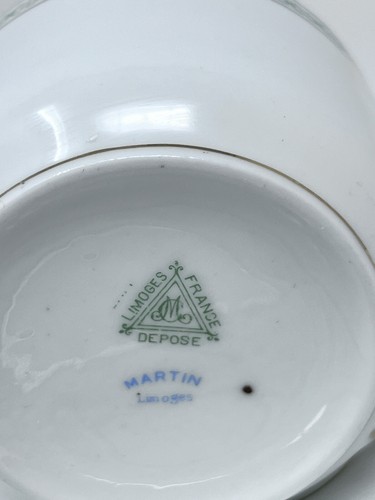 Limoges Charles Martin Depose 1900’s Green Laurel Gold Band Teacup/Saucer Inv#23 - Picture 4 of 10