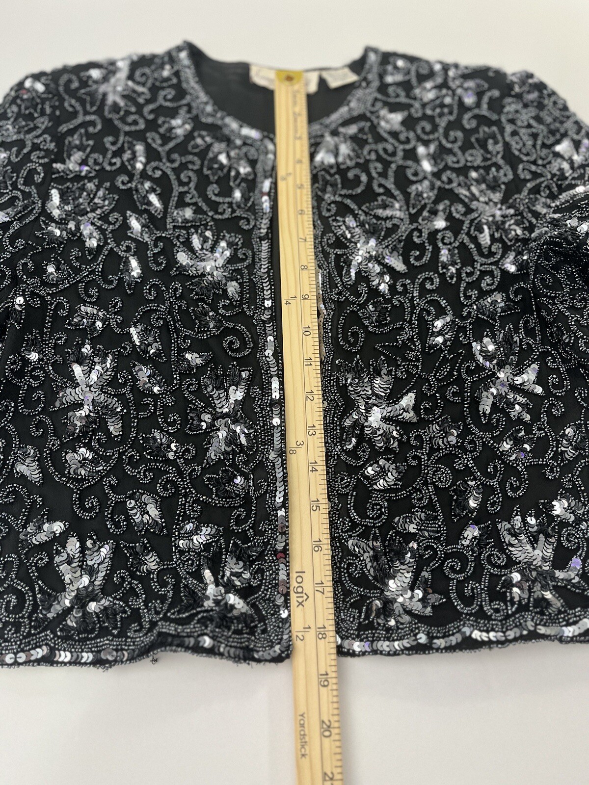 Lawrence Kazar Beaded Jacket Sequin Vintage Sz PM 1980s Evening Jacket Silk