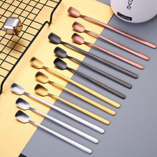 12x Square Headed Teaspoon Long Handle Coffee Spoon Kit Mini Scoop Tableware Art