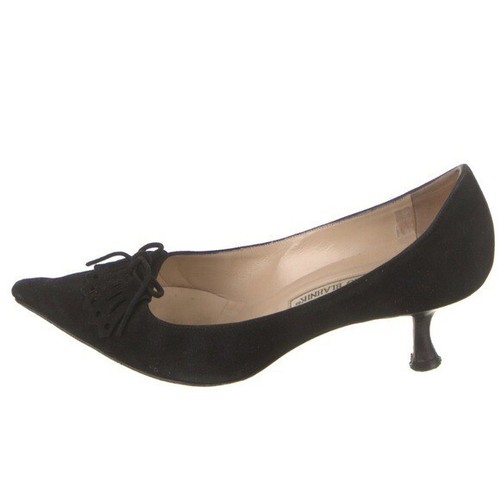 Zapatos de salón MANOLO BLAHNIK de gamuza negra con lazo de encaje de gatito - talla 36 - Imagen 12 de 12