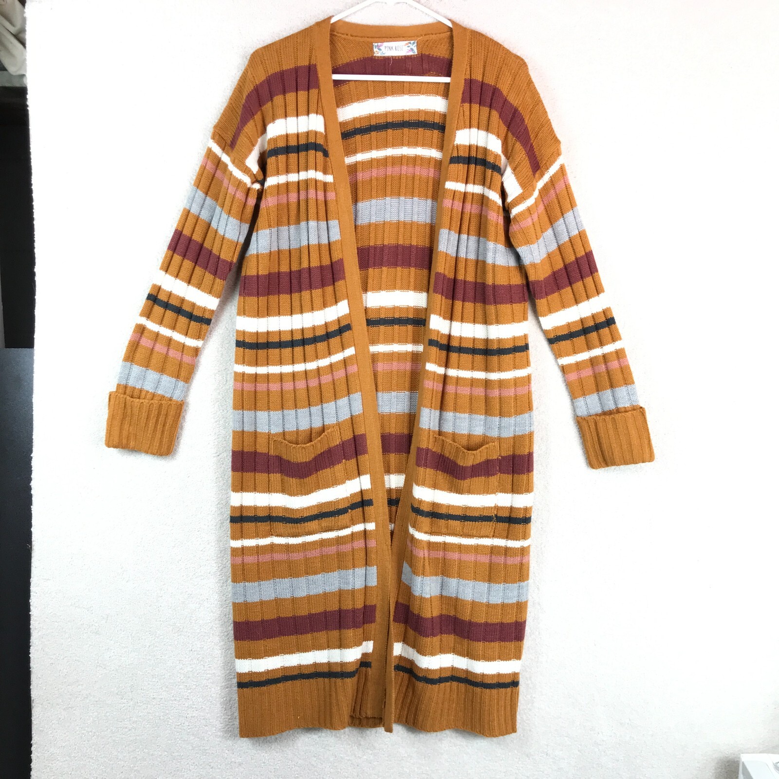 Pink Rose brand Long Cardigan Sweater Womens Juniors Large Striped Boho  Academia | eBay
