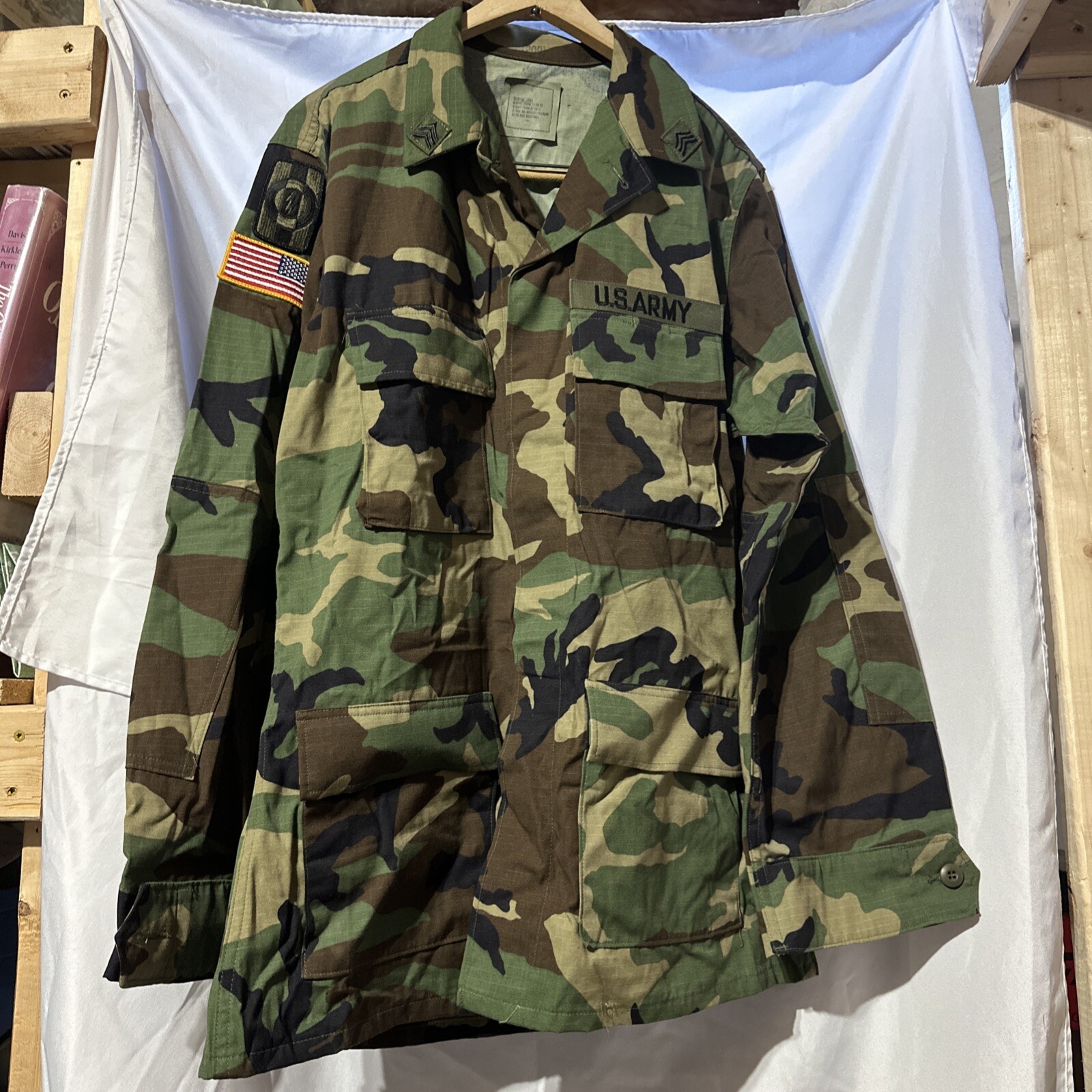 Vintage NOS US Army Jacket Woodland Camo BDU Shirt Coat Med-Long