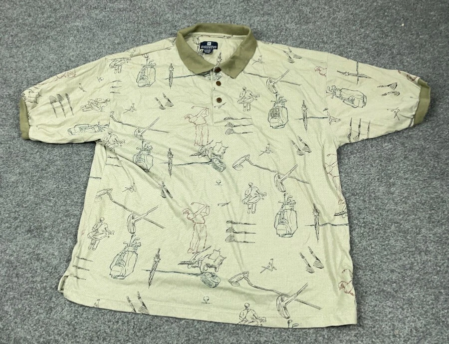 VTG 90s Givenchy Golf All Over Print Polo Shirt Adult 3X Green AOP