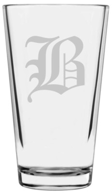 16oz Old English Gothic Font B Monogram Pint Drinking Glass