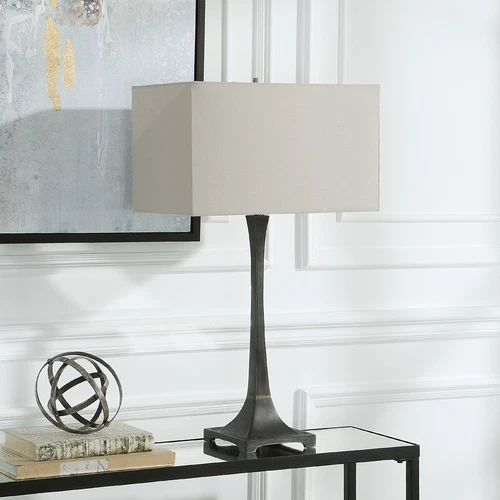 Tapered Rustic Black Iron Column Table Lamp 30 in Minimalist Traditional Lodge - Picture 4 of 8