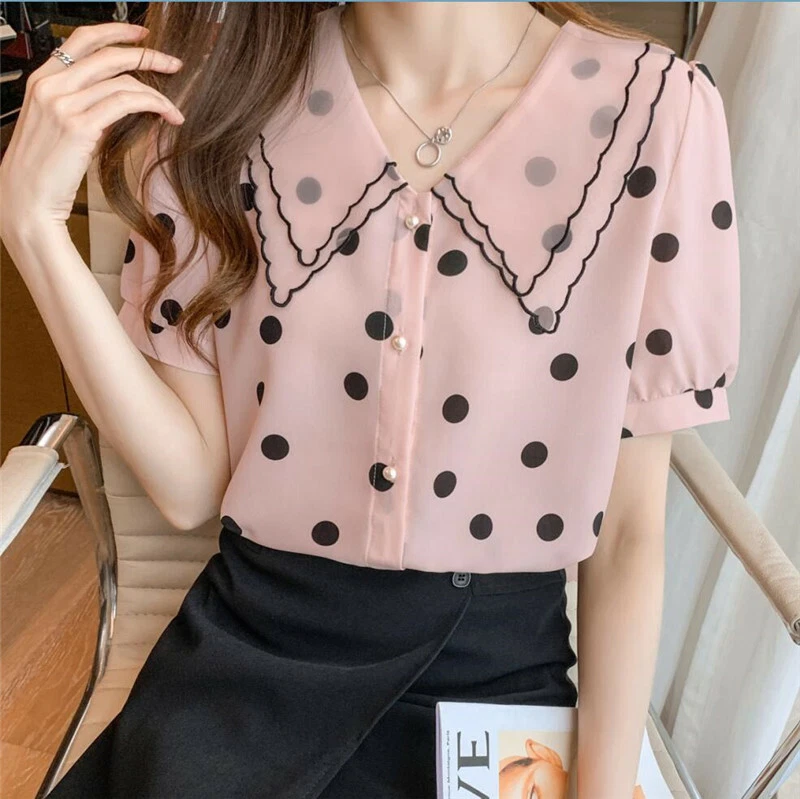 Polka Dot Short Sleeve Blouse