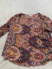 Counterparts Women Paisley Long Bell Sleeve Boat Neck Blouse Multicolor Size L