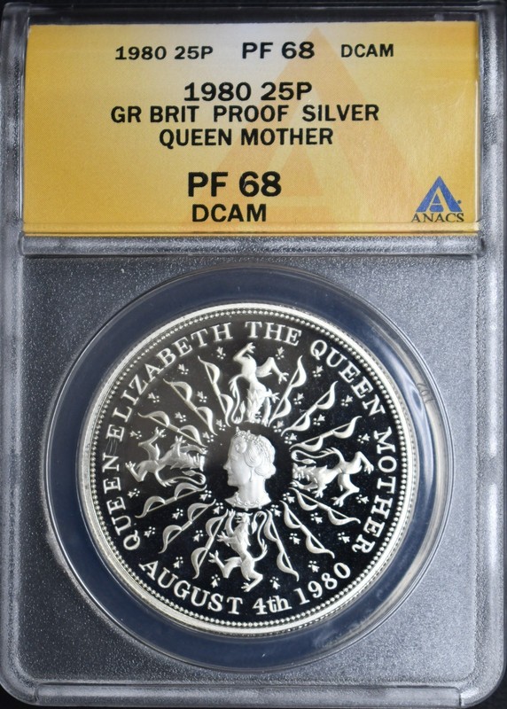 1980 Great Britain 5 Pounds Queen Mother Sterling ANACS PF68 DCAM