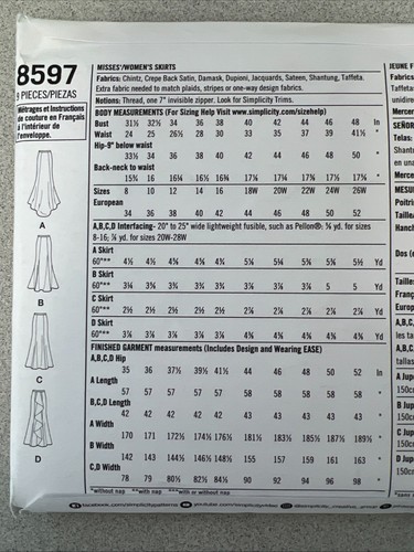 UNCUT Simplicity 8597 Misses Formal Skirts (8-26) Sewing Pattern - Picture 8 of 8
