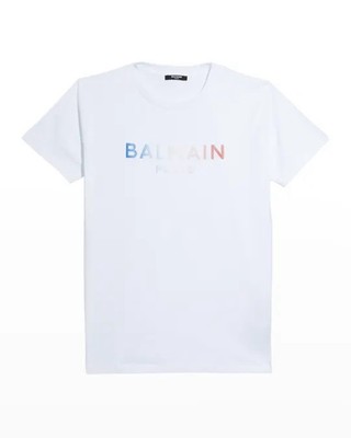 Balmain women/kids  White Tee with Subtle Multicolor Logo
