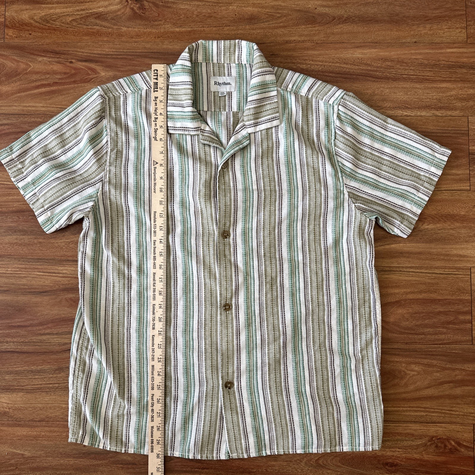 Rhythm Men’s XXL Vacation Stripe Button Up Shirt Cotton&Linen