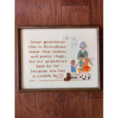 Vintage 1980 Handmade Framed Needlepoint Art Grandma Cookie Jar Poem Folk Art