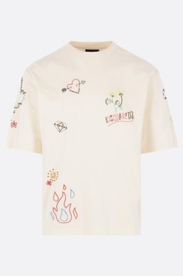 DSQUARED2 Handmade Scribbles Ivory Cotton T-Shirt New & Authentic