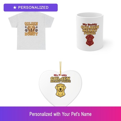 Custom Golden Retriever Gift Set Shirt Mug Ornament Personalized Pet Name Bundle