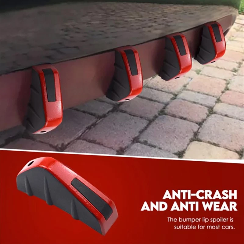 Red Black Shark Fins Spoiler Lip Wing Splitter Modified Car Rear Bumper Diffuser - Image 4 of 4