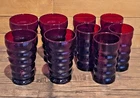 9 Vintage MCM Anchor Hocking Royal Ruby Red Glass Wavy Ribbed Tumblers Excellent