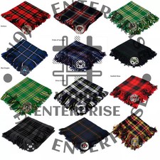 Scottish Traditional Acrylic Tartan Kilt FLY PLAID Size 48 X 48 with Brooch