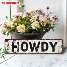 Vintage HOWDY Metal Tin Signs Street Signs Man Cave Rustic Wall Decor Art 16x4in